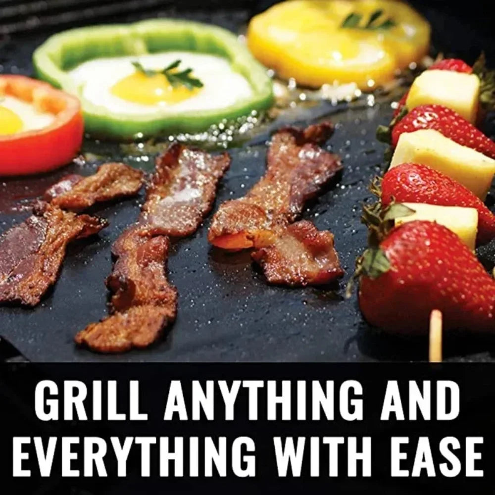 Non-stick grill mat, 60x40 cm, heat-resistant cooking plate, grill cleaning utensil, for electric oven, microwave, gas grill