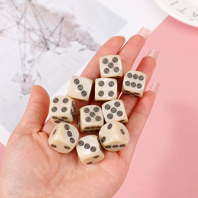 16mm 10pcs Round Corners 6-sided D6 Dice Set Acrylic Ivory Dice For Board Game Entertainment Party Cubes  Accessories