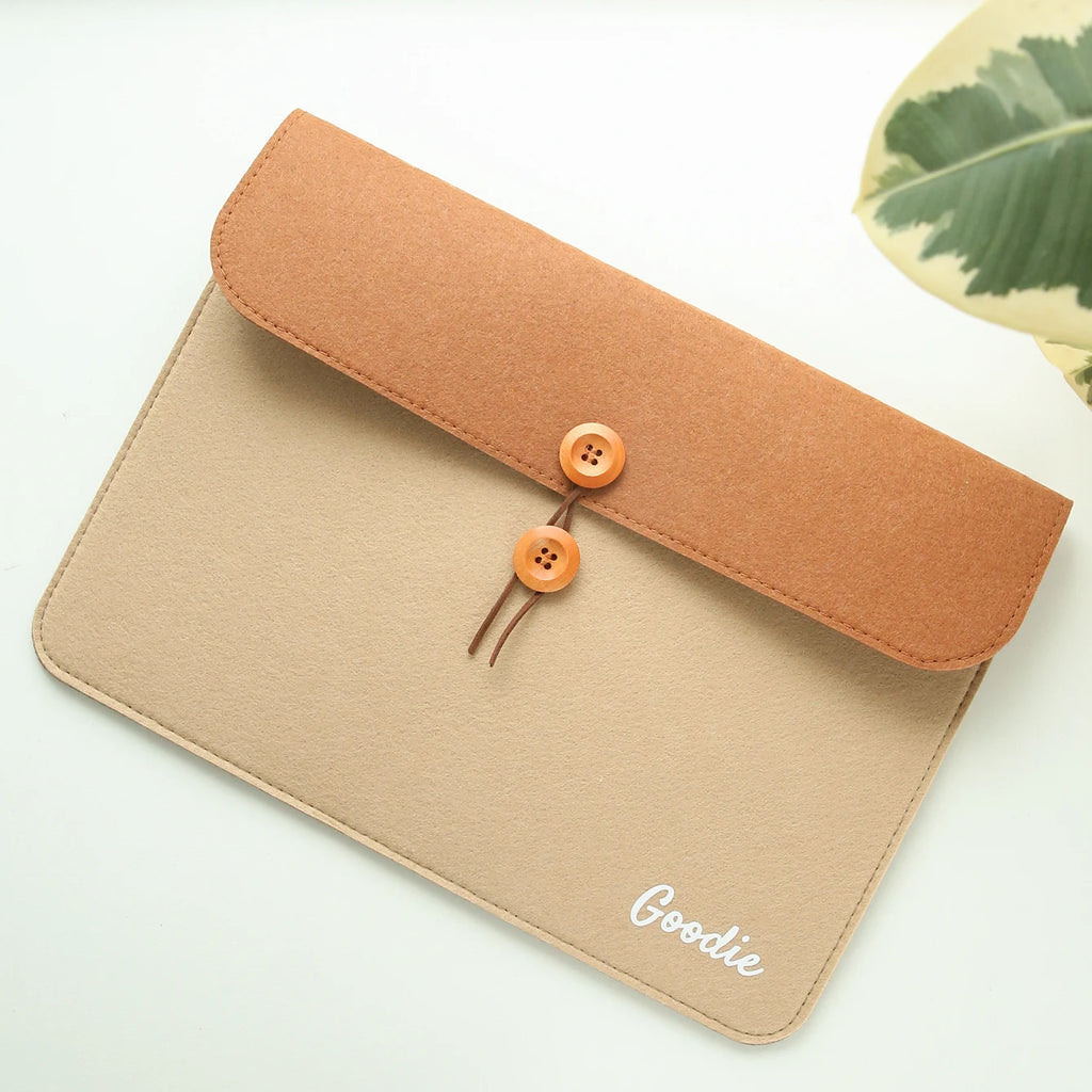 Custom Uv Printed Name Thick Felt A4 Document Envelope Bag Wooden Button Flap Paper File Holder Personalized Travel Storage Gift