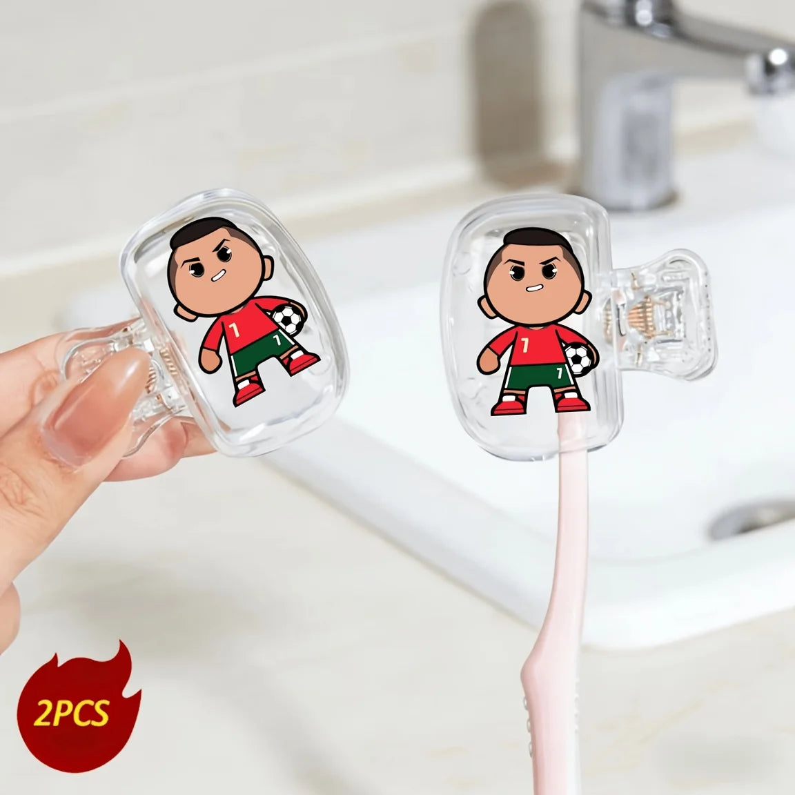 2pcs No. 7 Soccer Ball Portable Toothbrush Head Covers Storage Case Protective Cover Holder Bathroom Accessory for Home Travel