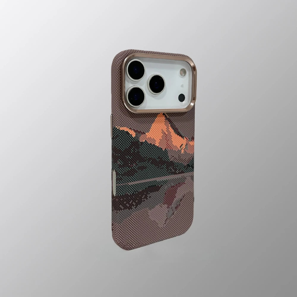 Magnetic Snow Mountain Case Cover for iPhone 17 16 Pro Max Matte Relief Hard PC Shell Camera Lens Protection Phone Capinha Funda