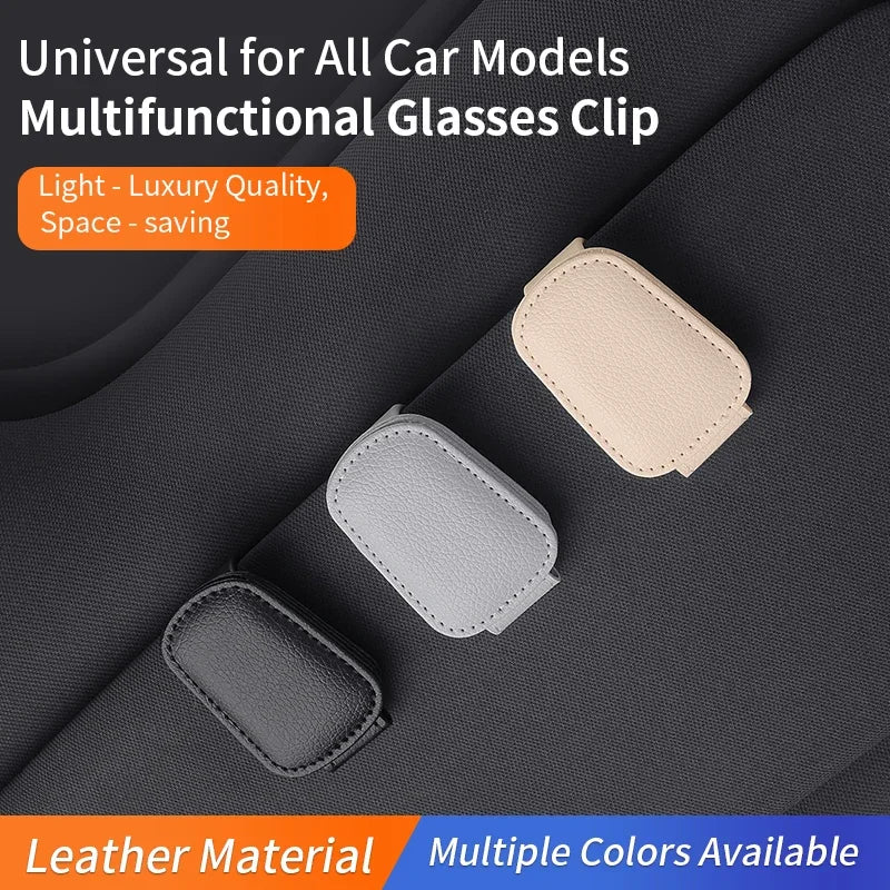Multifunctional Car Eyeglass Clip, Automotive Glasses Holder, Leather Car Sun Visor Storage Box, Car Sunglasses Clip & Card Hold