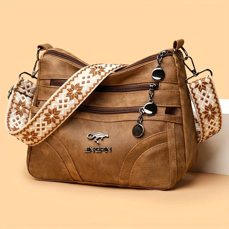 Everyday Versatile Rider Distressed Leather Crossbody Bag Spacious Capacity, Soft Sling for Motorcycle Weekend Short Trips
