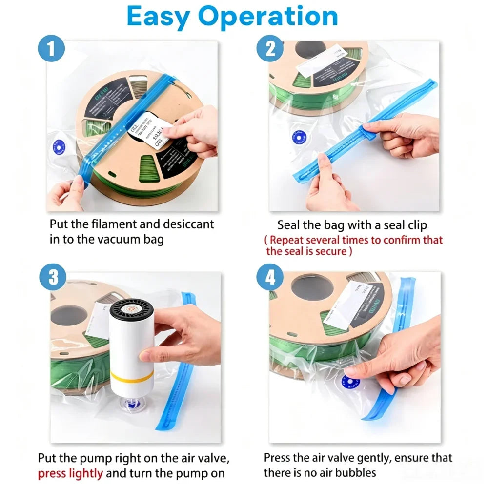 3D Printer Filament Storage Bag Kit with Pump,  PLA/ABS/PETG Filament Dryer Safekeeping Humidity Resistant For 3D Printer Parts