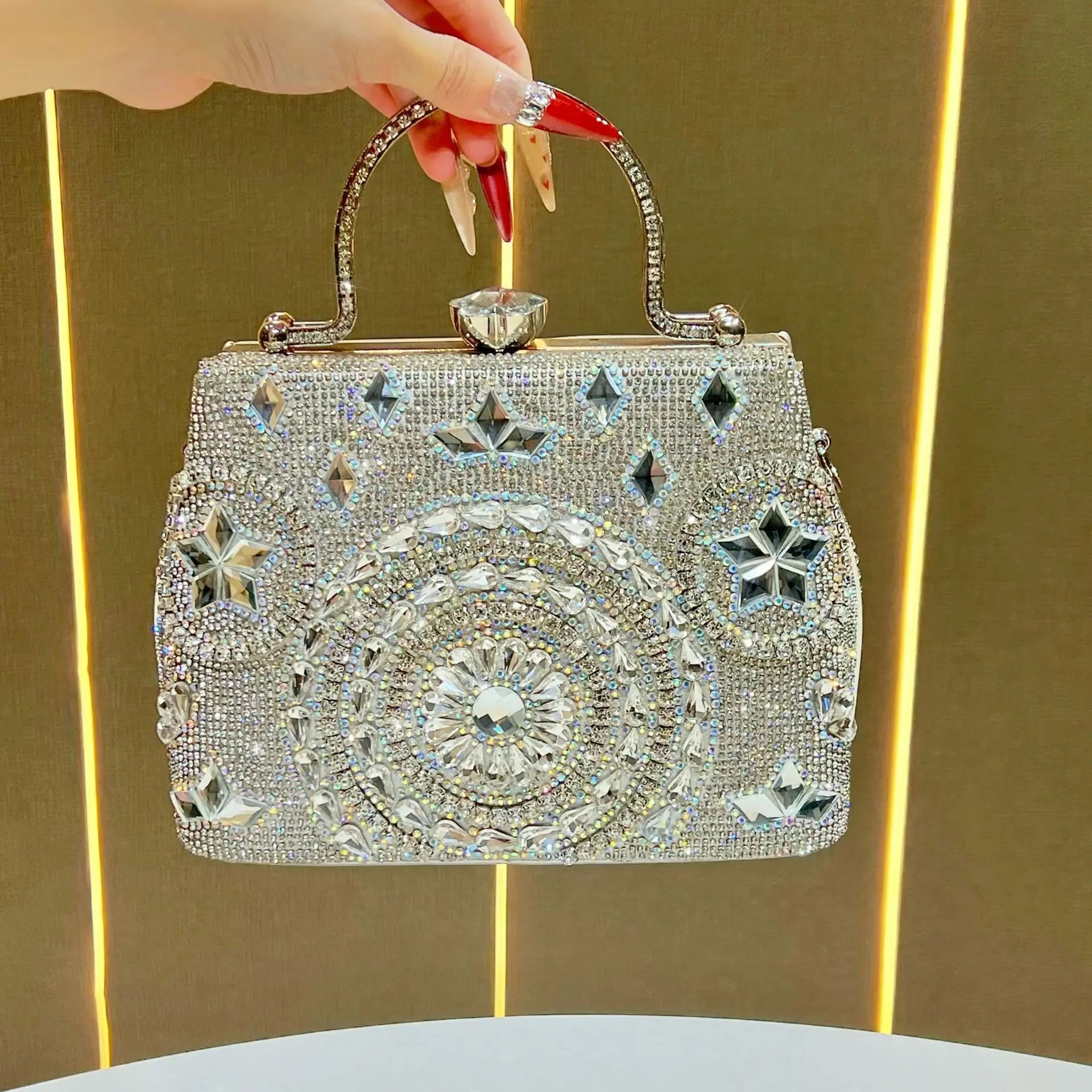 Ladies dinner bag light luxury handbag flash diamond clutch bag high-end chain oblique span women's bag