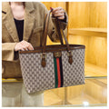 Fashionable Luxury Coffee Colored Floral Handbag with Red and Green Striped Design, Soft Leather, Large Capacity Underarm Bag