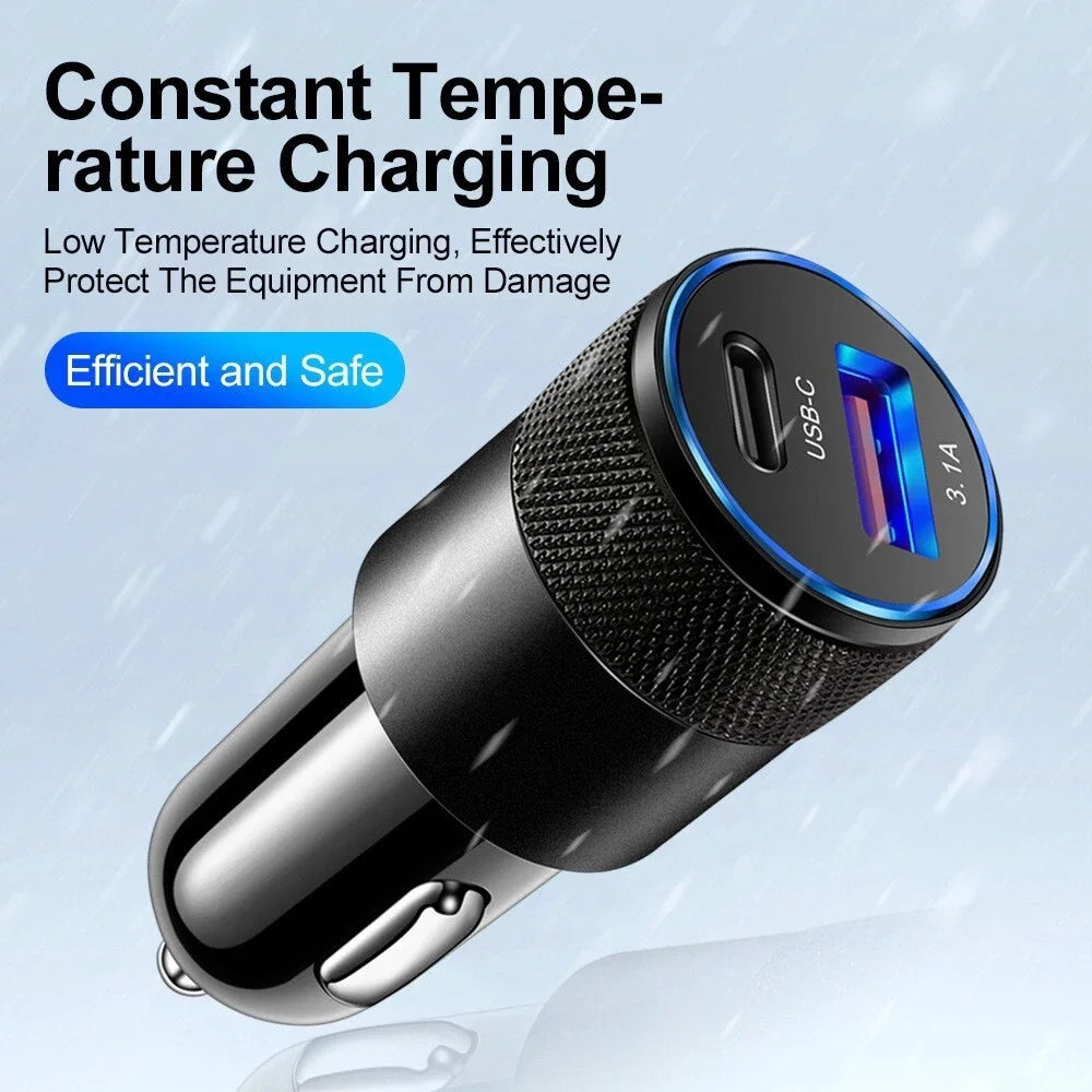 1Pack 15W 2 Port PD USB-C Fast Charging Car Charger Adapter USB+PD Universal For iPhone 17 16 Pro MAX For Samsung Car Charger