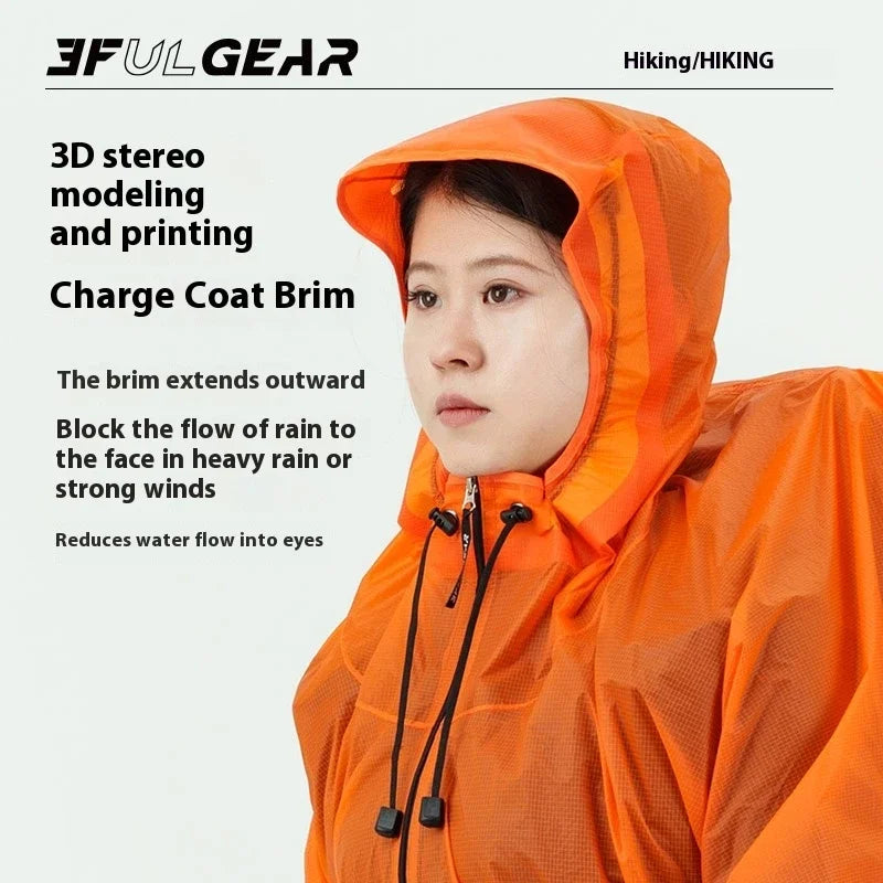 3F UL GEAR Zipper Raincoat 15D Nylon/210T Polyester Waterproof Jacket Ultralight Outdoor Cycling Camping Hiking Rain Poncho Coat