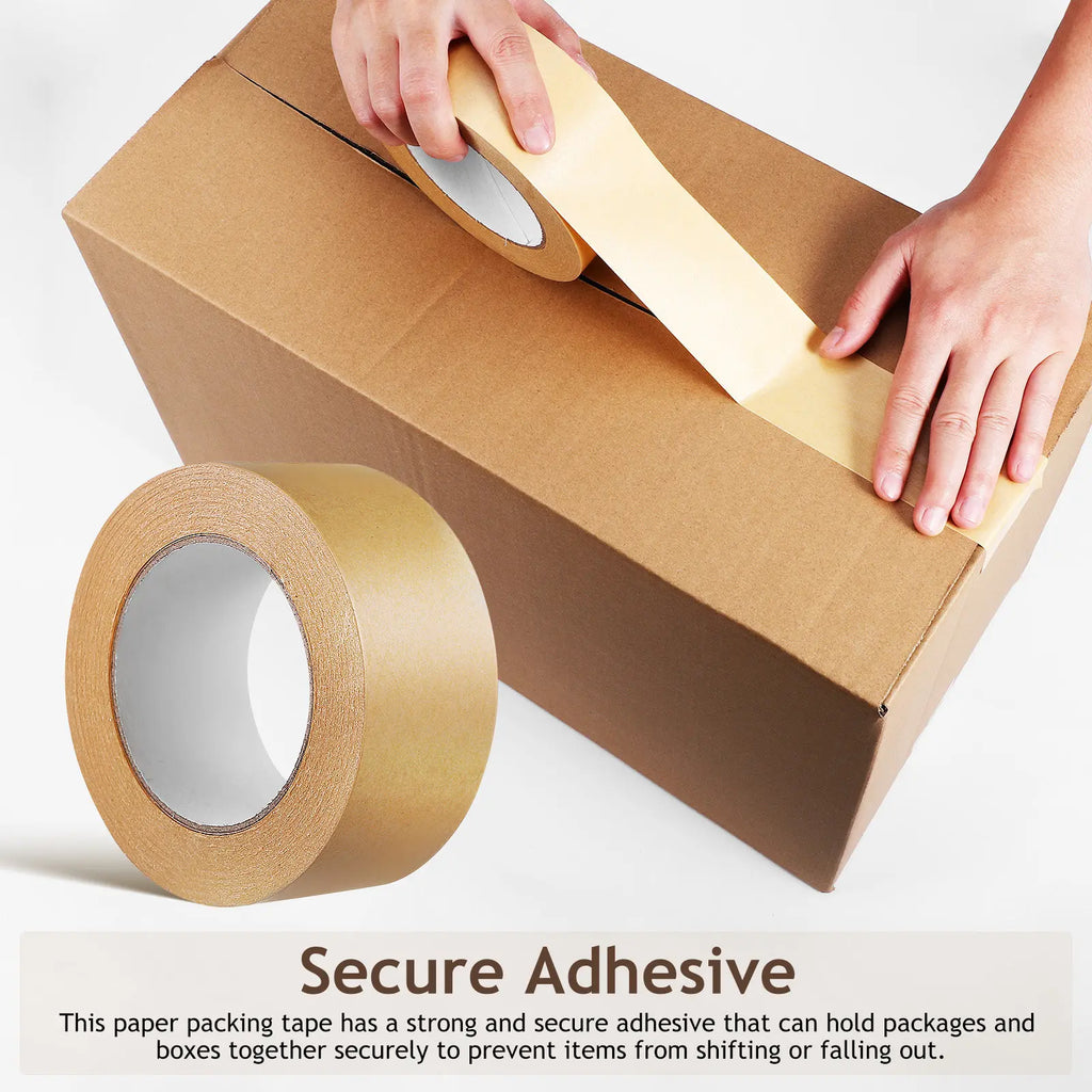Brown Kraft Paper Tape Roll Secure Adhesive Heavy Duty Packing Tape Writable Surface Hand Tearable for Shipping Packaging