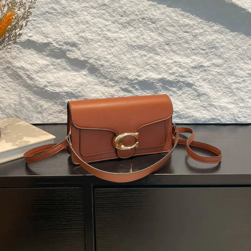 Logo Flap Envelope Bag Minimalist Leather Crossbody Bag for Women Work Evening Shoulder Purse with Adjustable Strap Bags