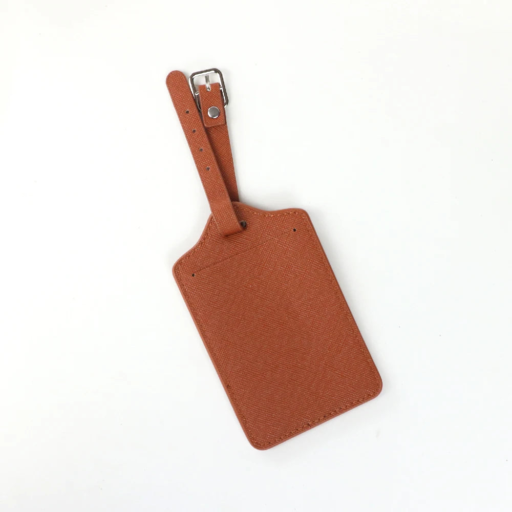 Customized name PU leather half-round luggage tag set with cross-patterned genuine leather travel case label pendant