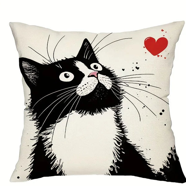 black and white cat Double-sided Printed pillow cover Short plush Suitable living rooms bedrooms sofas throw cushion cover