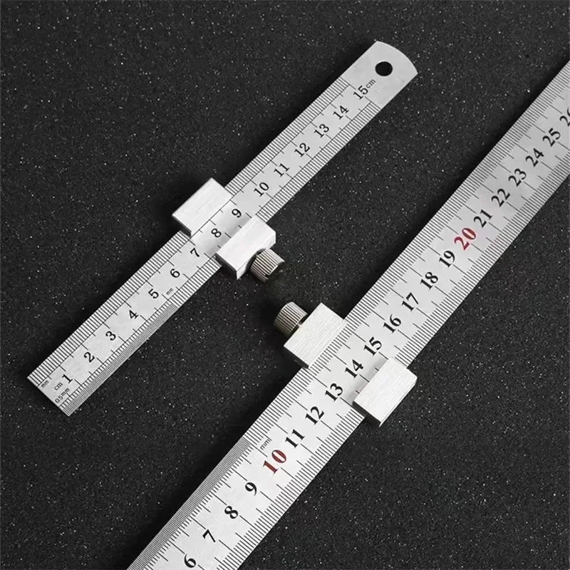 Portable Accurate Woodworking Positioning Tool - Steel Ruler Carpentry Marking Gauge with Limit Block for Precision Measuring