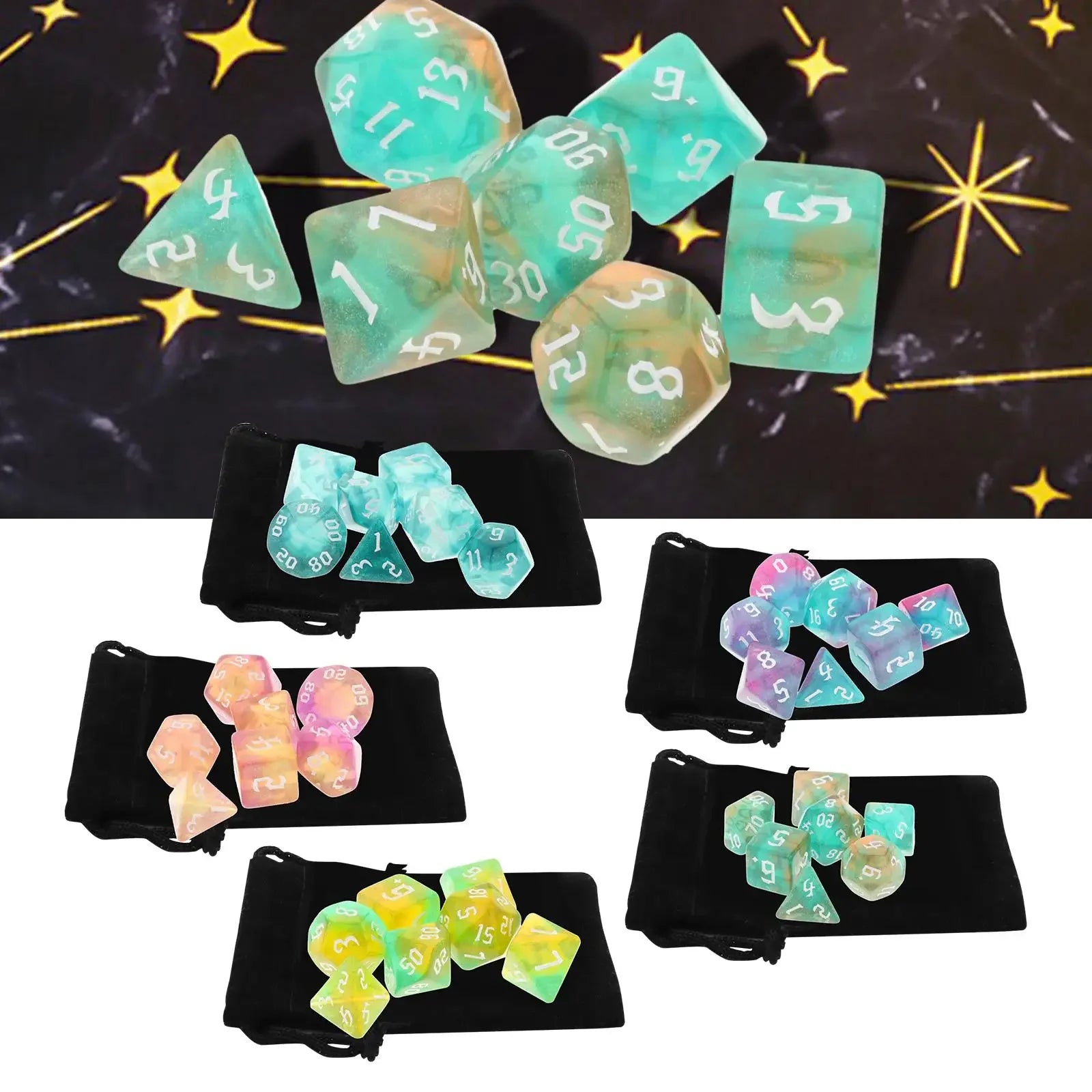 Acrylic Polyhedral Dices Set, D8 D10 D12 D20 Bar Toys with Pouch for DND RPG Role Playing Board Game Math Teaching