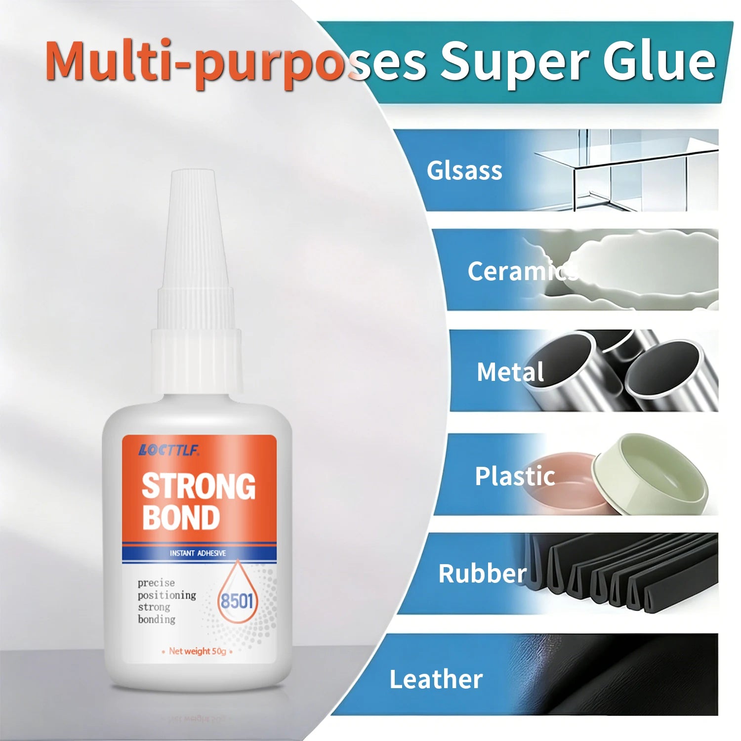Super-Fast-Drying Adhesive 50g Transparent Water-Resistant and Heat-Resistant Plastic Wood Metal Glass Leather and DIY Projects
