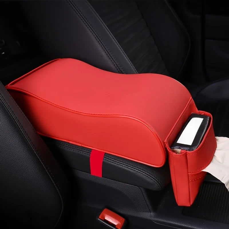 PU Leather Car Center Console Armrest Pad Ergonomic Curve Shape Tissue Pocket Storage Car Interior Gifts