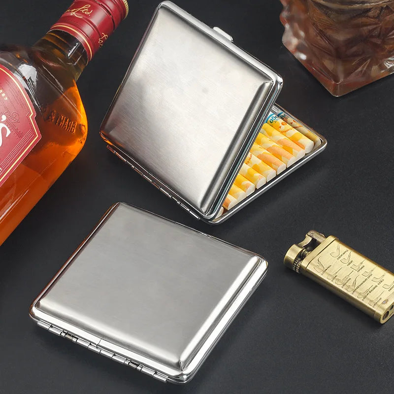 Brushed Metal Cigarette Case 20 Capacity Portable Storage Box Protective Case Smoking Accessories