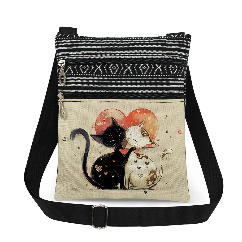 Cute Cartoon Black Cat Print Crossbody Bags Shoulder Bags For Women Daily Travel Portable Small Messenger Bags Catkeeper Gift