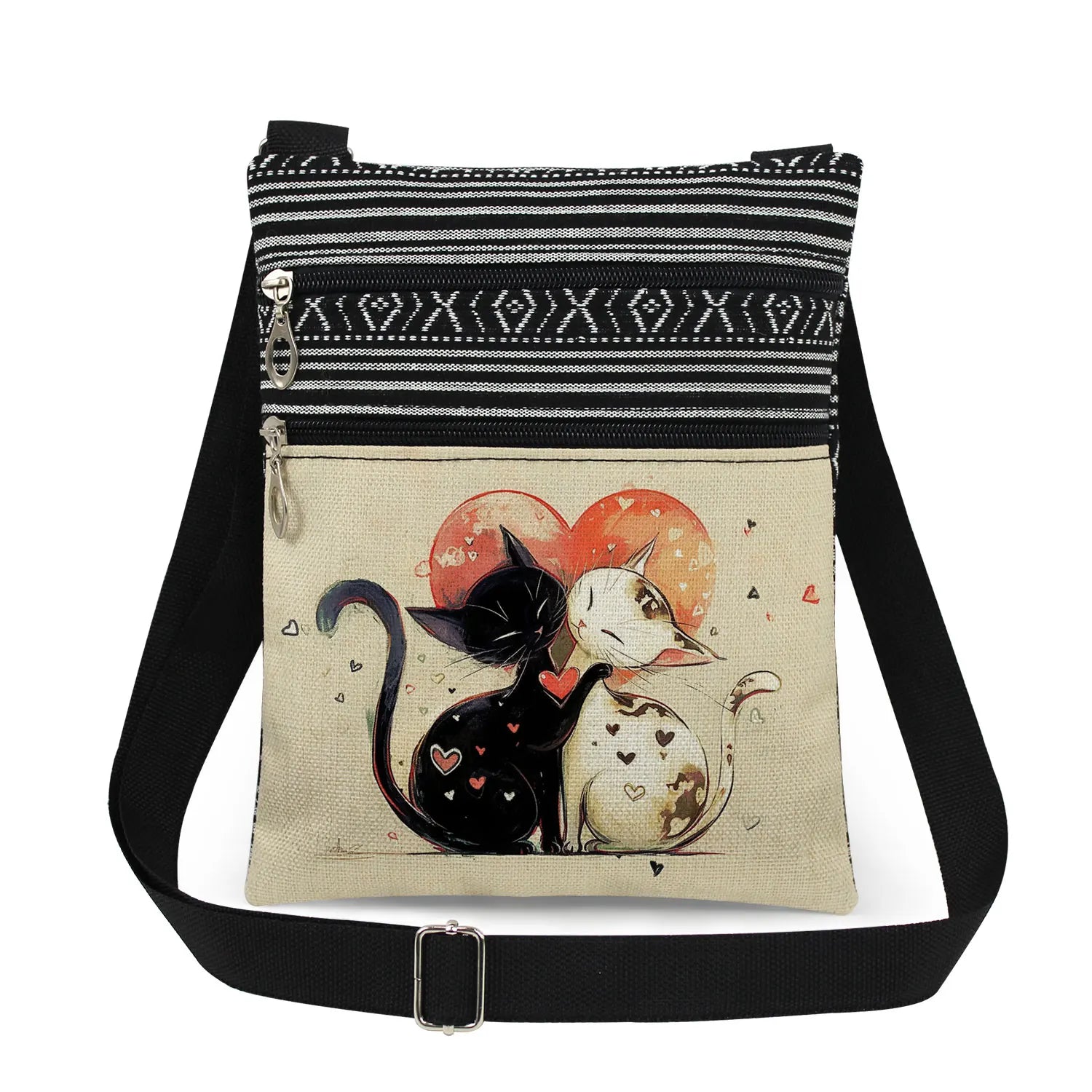 Cute Cartoon Black Cat Print Crossbody Bags Shoulder Bags For Women Daily Travel Portable Small Messenger Bags Catkeeper Gift