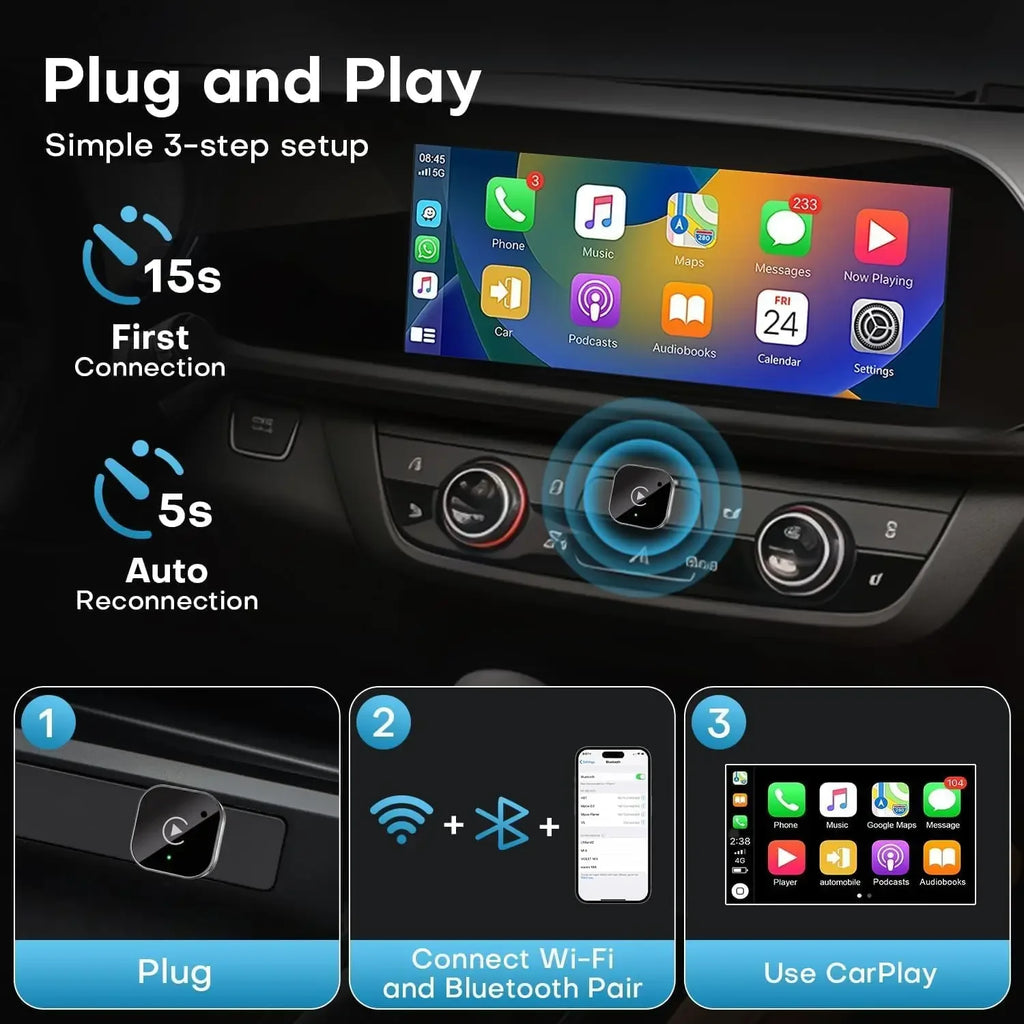2in1 Wireless CarPlay Dongle with Android Auto Adapter AI Smart Box Car Intelligent System for Cars with Wired CarPlay