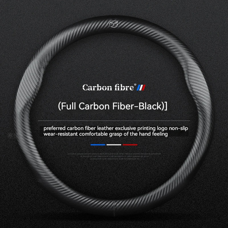 For Mazda 3 5 6 SKYACTIV CX30 CX5 CX8 CX9 MX5 RX8 RX7 BT50 Axela Atenza Car Steering Wheel Cover Carbon fiber Leathe Accessories
