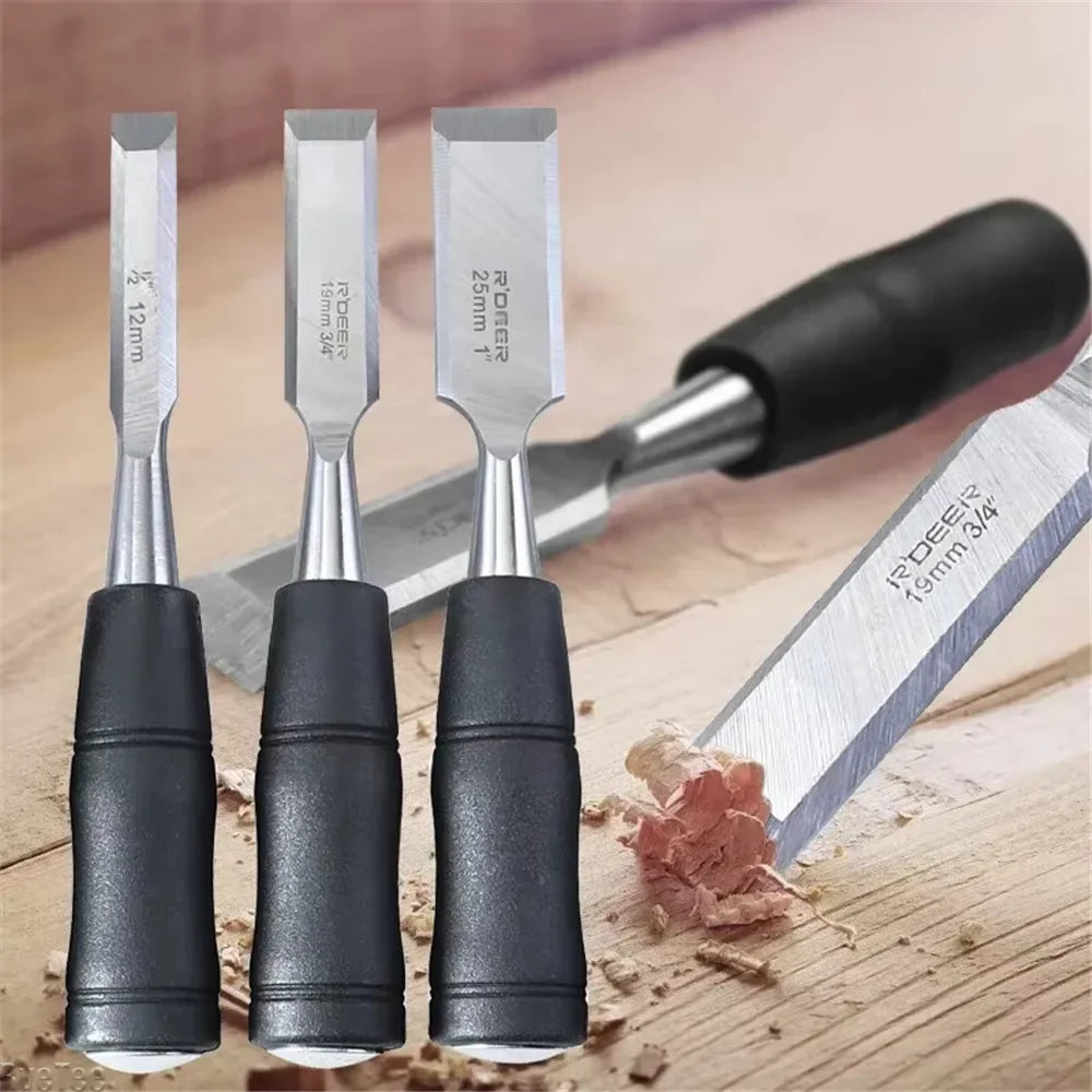 19/25/32/38mm Carpentry Tools Woodworking Chisel Wood Chisel Carbon Steel Chisel with Hammer End and Anti-Slip Handle Hand Tool