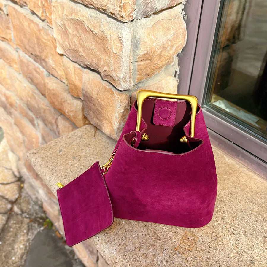 Genuine Suede Leather Women Shoulder Crossbody Bucket Bag Luxury Designer Ladeis Small Handbag for Woman Cowhide Female Tote New