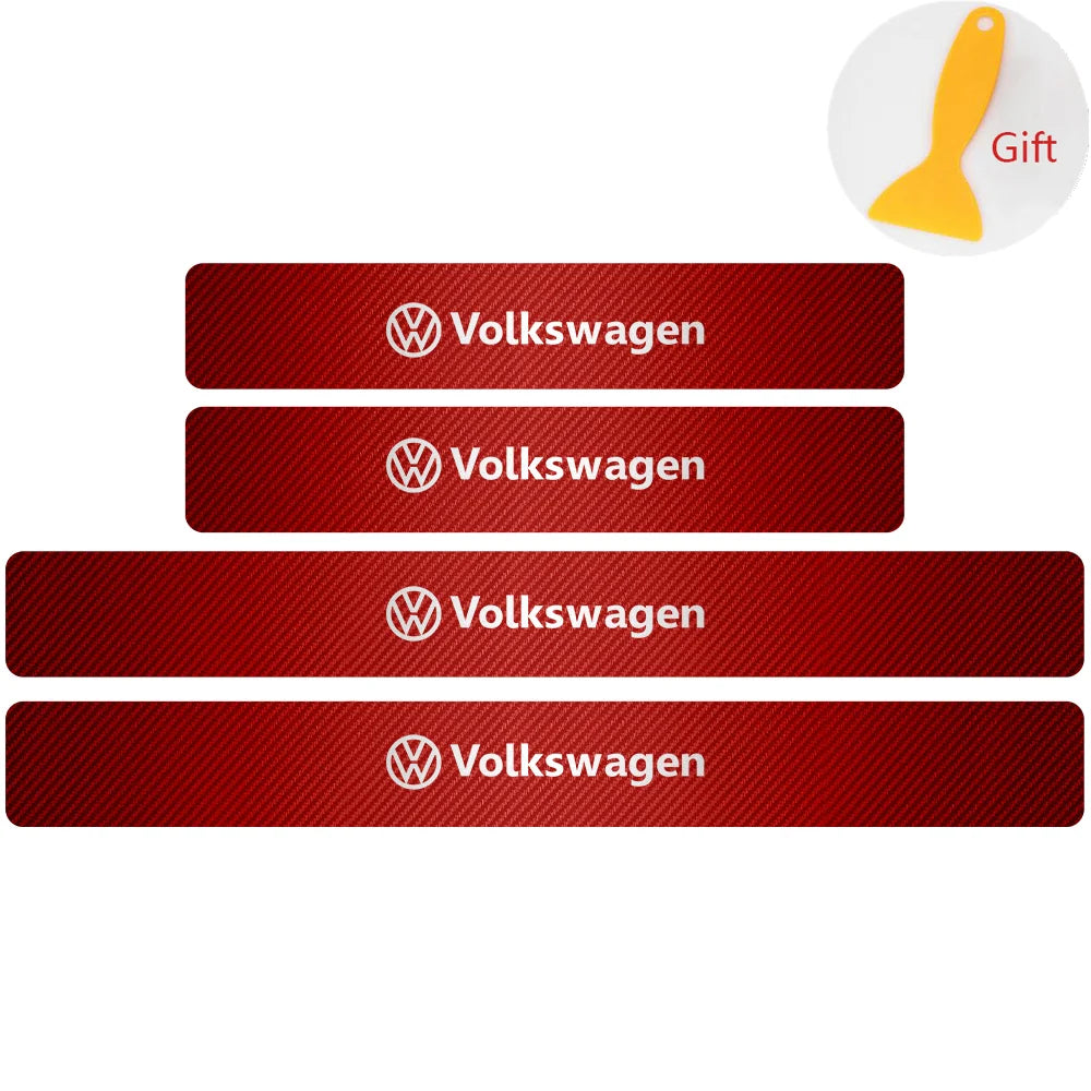 4Pcs Car Door Carbon Fiber Sill Scuff Plate Decoration Sticker For Volkswagen GTI Golf Caddy Passat CC Lavida Sagitar Scirocco