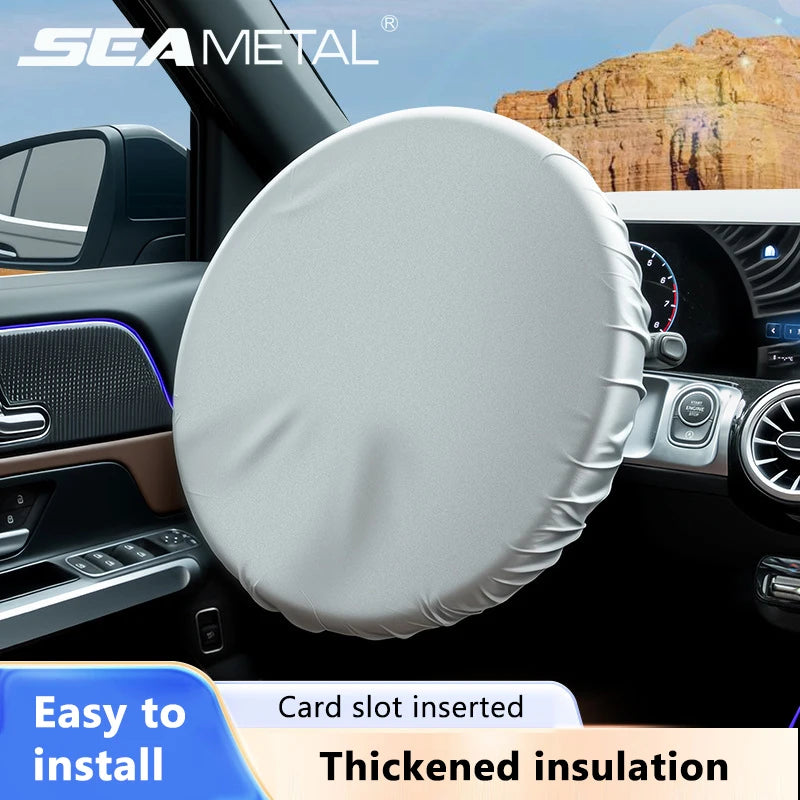 SEAMETAL Car Steering Wheel Anti-Heat Sun Shade Cover Sunscreen Insulation Sun-proof Anti-UV Protect Shield Interior Accessories