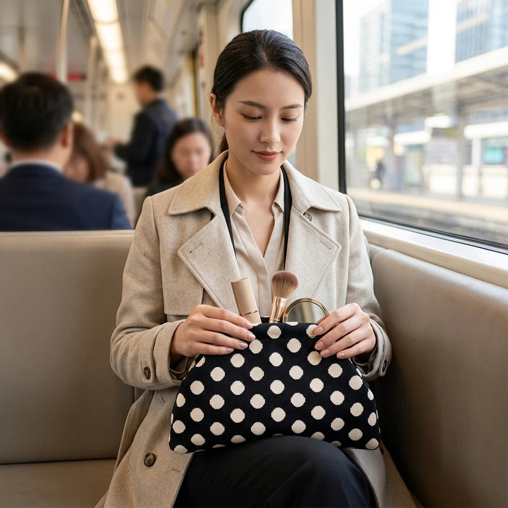 Women Trendy Striped Knitted Polka Dot Clutch Bag Large Capacity Bag with Handle for Commute Shopping