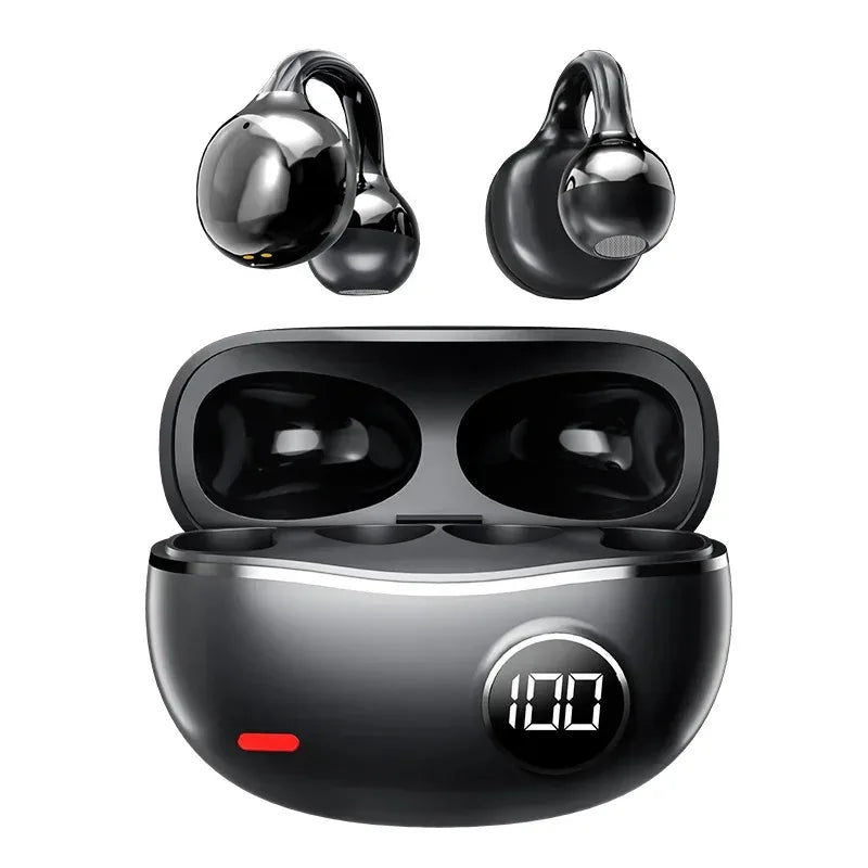 KEBIDUMEI Wireless BT5.4 Earphones IPX4 Waterproof Type-C Charging Clip Ear Design With Digital Display For Comfortable Wearing