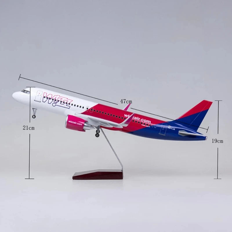 1/80 Scale 47cm Wizz Air Airlines A320 Neo With Lighting And Wheels Die-cast Resin Aircraft Model Collectible Display Item