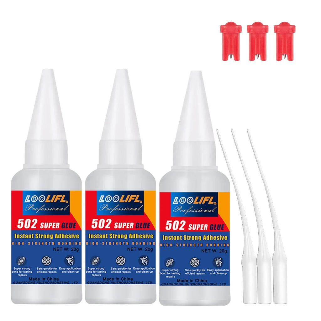 Loolifl,502, Super Glue, Instant Adhesive, Universal Glue, Suitable for Metal, Ceramics, Wood, Glass (Comes with Glue Remover)