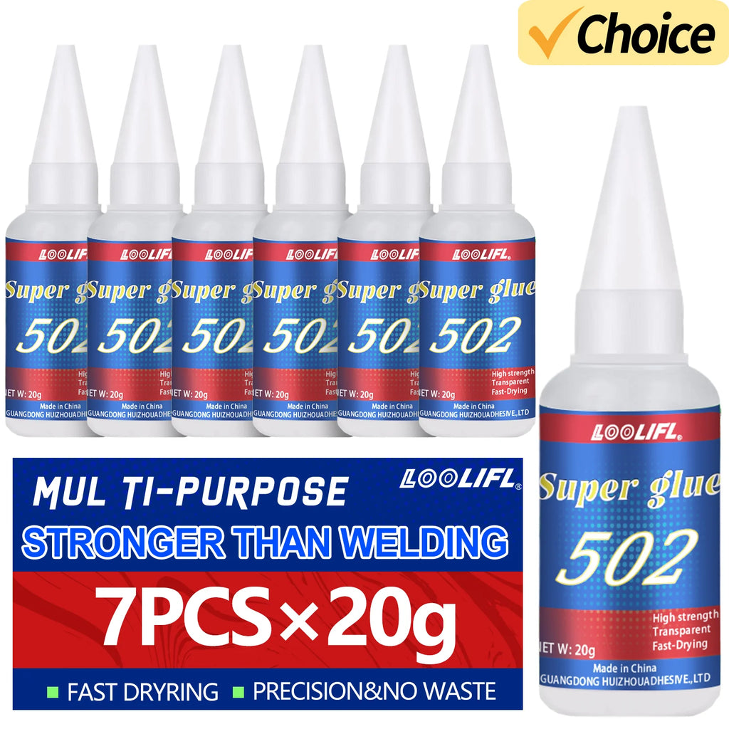 LOOLIFL 1-7pcs 502 Super Glue Instant Quick-drying Cyanoacrylate Adhesive Leather Rubber Wood Metal Strong Bond Liquid Glue Tool