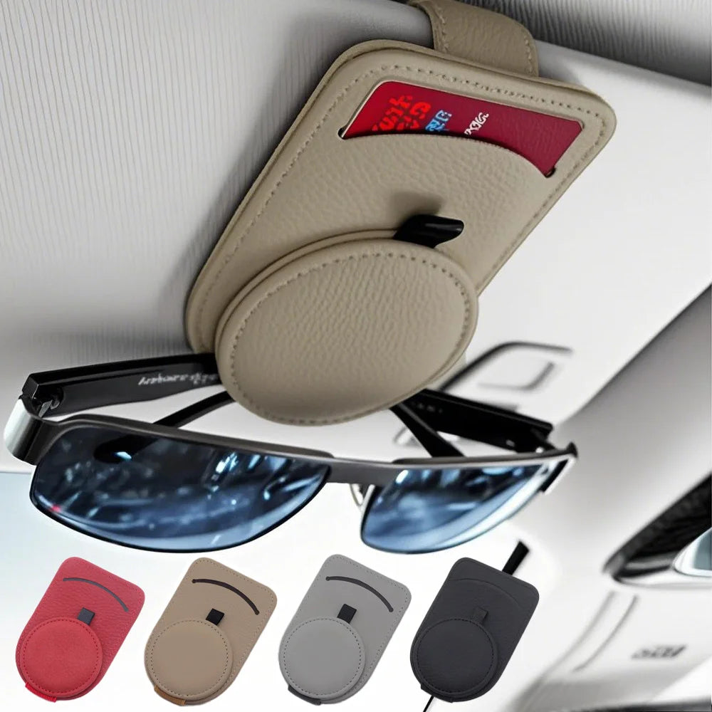 PU Leather Glasses and Card Holders in Car Magnetic Sunglass Frame Eyeglass Hanger Clip for Car Sun Visor Car Glasses Frame