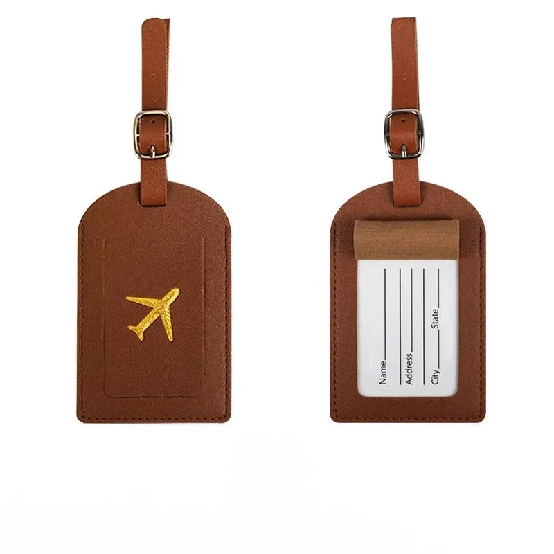 Stamped Leather Business Luggage Tag Suitcase Address Label Luggage Boarding Case Label Name ID Address Clip Travel Accessories