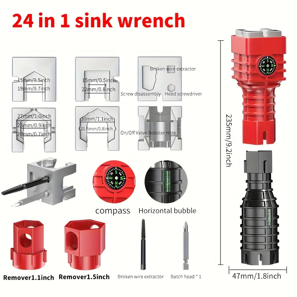 1pc  Bathroom & Kitchen Faucet Repair Tool Set - 24-in-1 Flume Wrenches