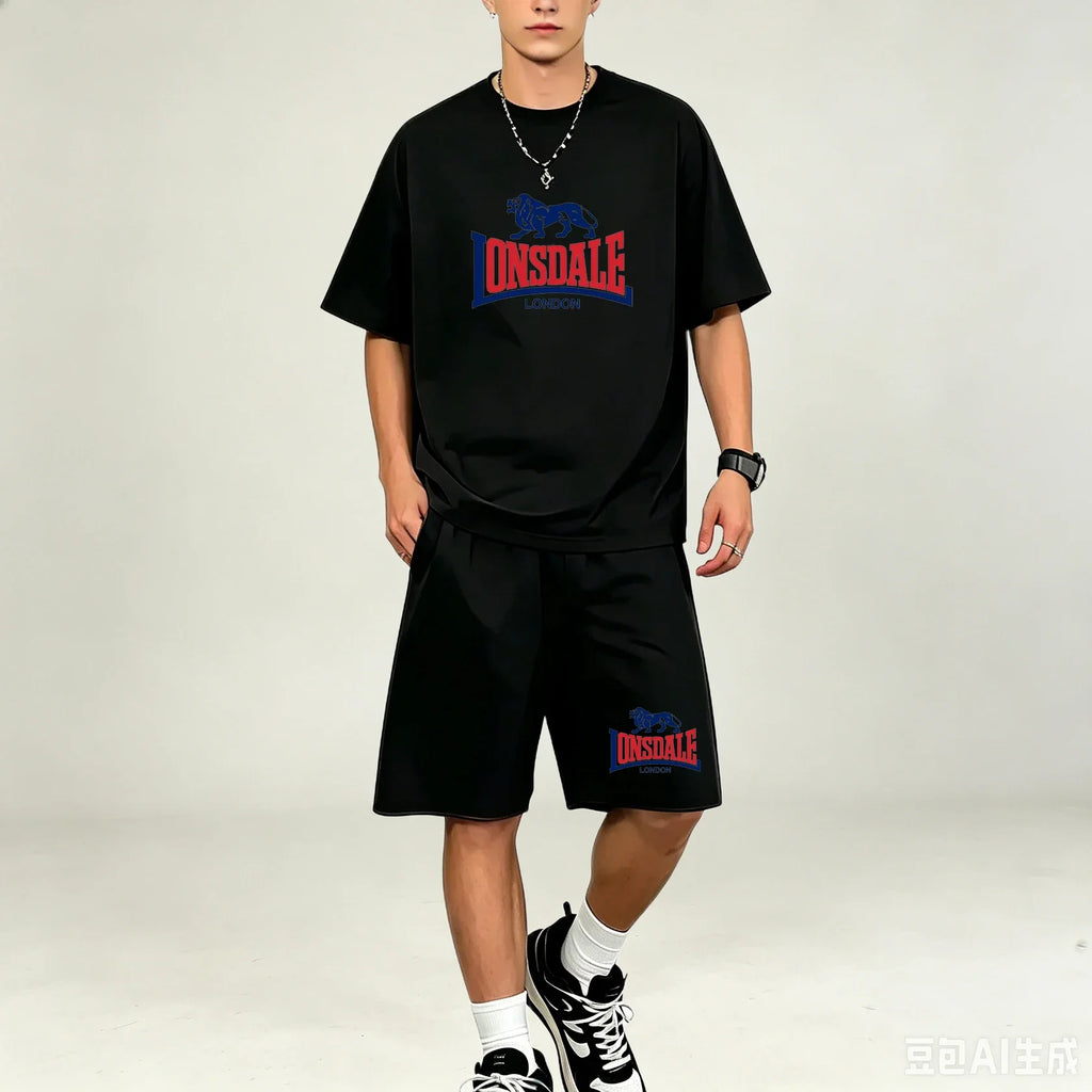 Men T‑Shirts Sets Daily‑Style 2‑Piece T‑Shirts Sets Printed Tops With Drawstring Shorts Quick‑Dry Breathable Casual‑Sport Outfit