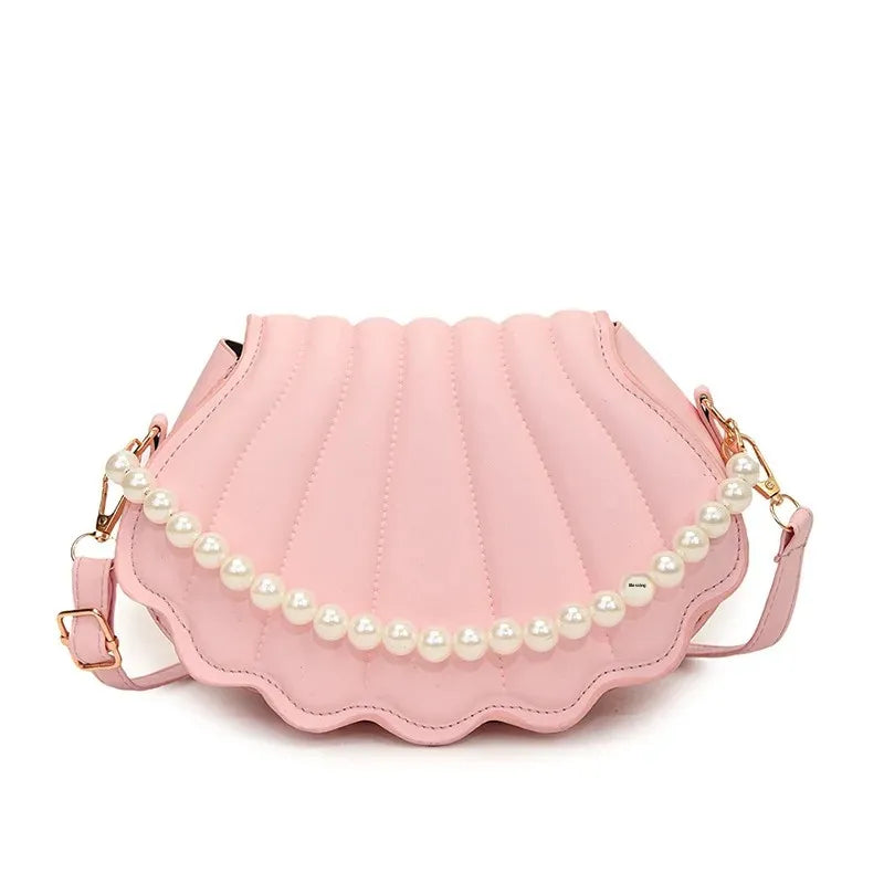 Durable Cute Shell Shoulder Bag Minimalist with Pearls Design Crossbody Bag PU Leather Pearl Decorated Handbag for Women Girls