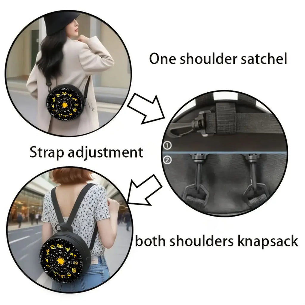 12 Constellations Round Shoulder Bag Casual Messenger Bag Daily Adjustable Strap Crossbody Bag for Woman Best Gifts 2D Flat