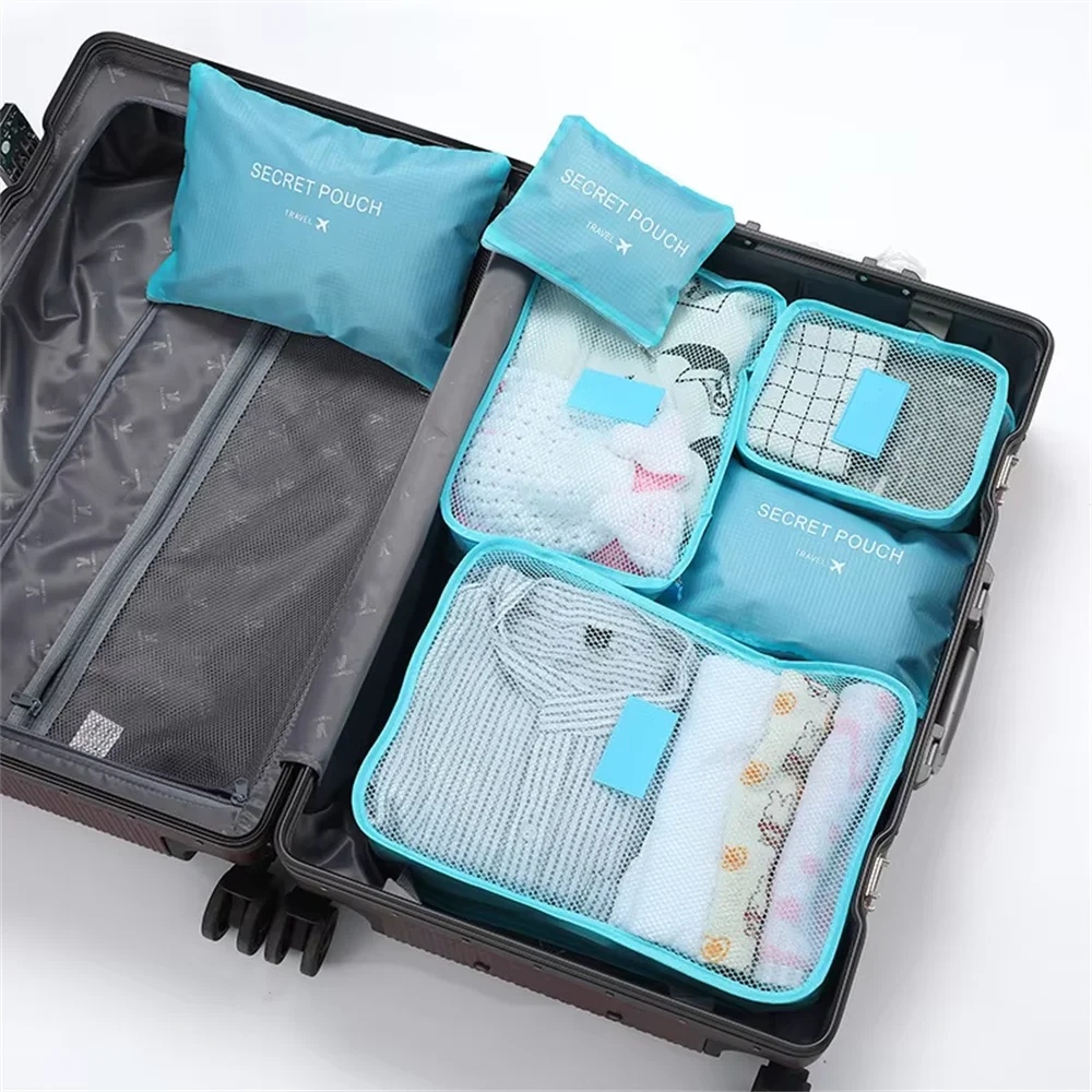 6pcs/Set Travel Storage Bag Portable Large Capacity Luggage Clothes Sorting Organizer Set Dry And Wet Separate Storage Bag