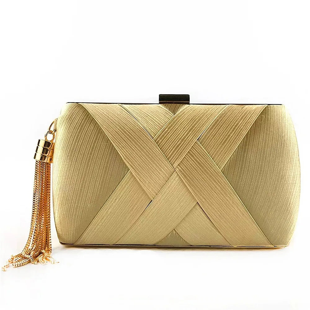 Casual Luxury Silk Fabric Dinner Handbag Tassel Chain Evening Banquet Bag Hand Hold Square Bridal Clutch Bag Wedding