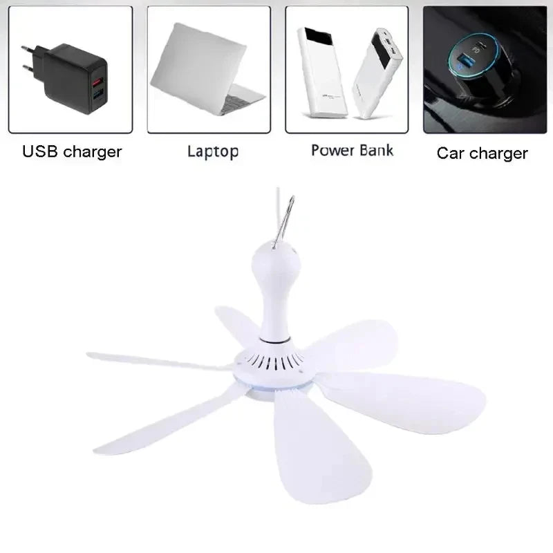 XIAOTREE USB Fan Silent 6-blade Ceiling Fan 4-speed Hanging Fan for Camping Bed Camping Outdoor Hanging Camper Tents