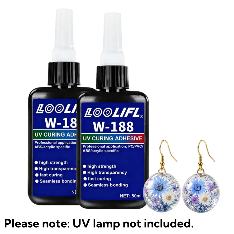 LOOLIFL W-188 50ml UV Curing Adhesive High Strength Clear UV Resin Glue Fast Cure Seamless Bond for ABS PC PVC Acrylic DIY Jewelry Craft Repair