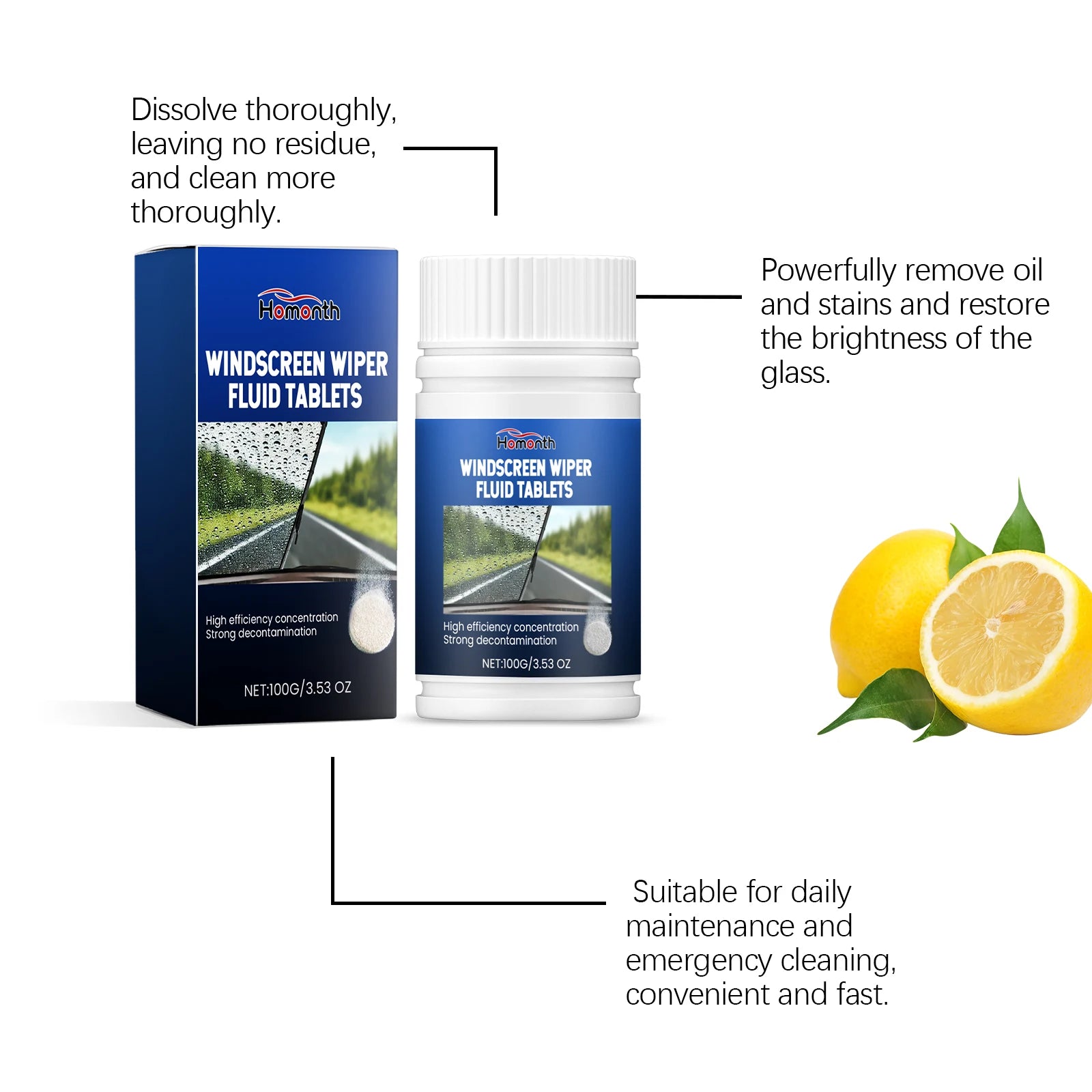 Car Windshield Cleaning Effervescent Tablets Remove Stains & Grease Film Effervescent Wash for Glass Windows Car Cleaning Tool