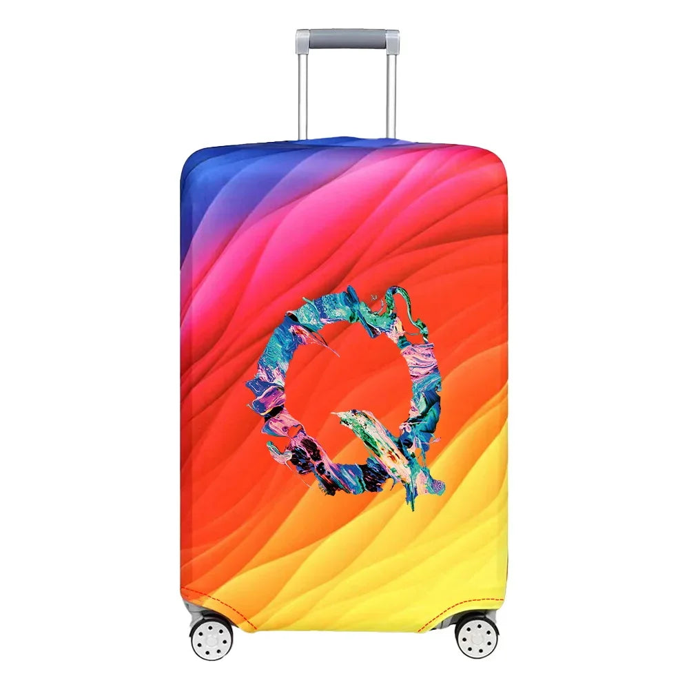 Luggage Cover Travel Suitcase Protective Cover Paint Letter Pattern Dust-Proof Stretch Fabric for 18-32 Inch Baggage Case