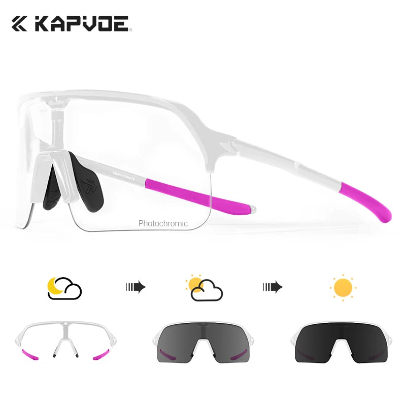 Kapvoe Photochromic Hiking Eyewear Sunglasses for Man Cycling Glasses Bicycle Cycling Women MTB Bike Outdoor Sport Goggles UV400