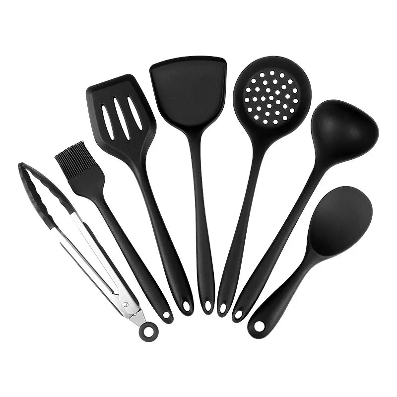 1/7pc Silicone Kitchen Utensil Set Non-Stick Spatula, Soup Ladle, Slotted Turner & 4 Tools | 450 ° F Heat-Resistant, Dishwashe S