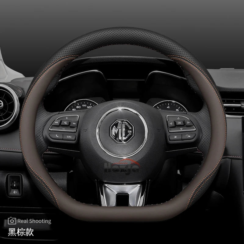 Leather Car Steering Wheel Cover for MG 3 5 One ZX RX5 ZS EHS HS PHEV Luxury Hybrid 2025 2026 Accessories