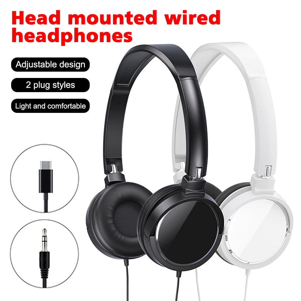 3.5mm/Type-C Wired Headphones Noise Cancelling Business Over Ear Headset Flexible Adjustable Stereo Earphones for PC MP3 Mobile